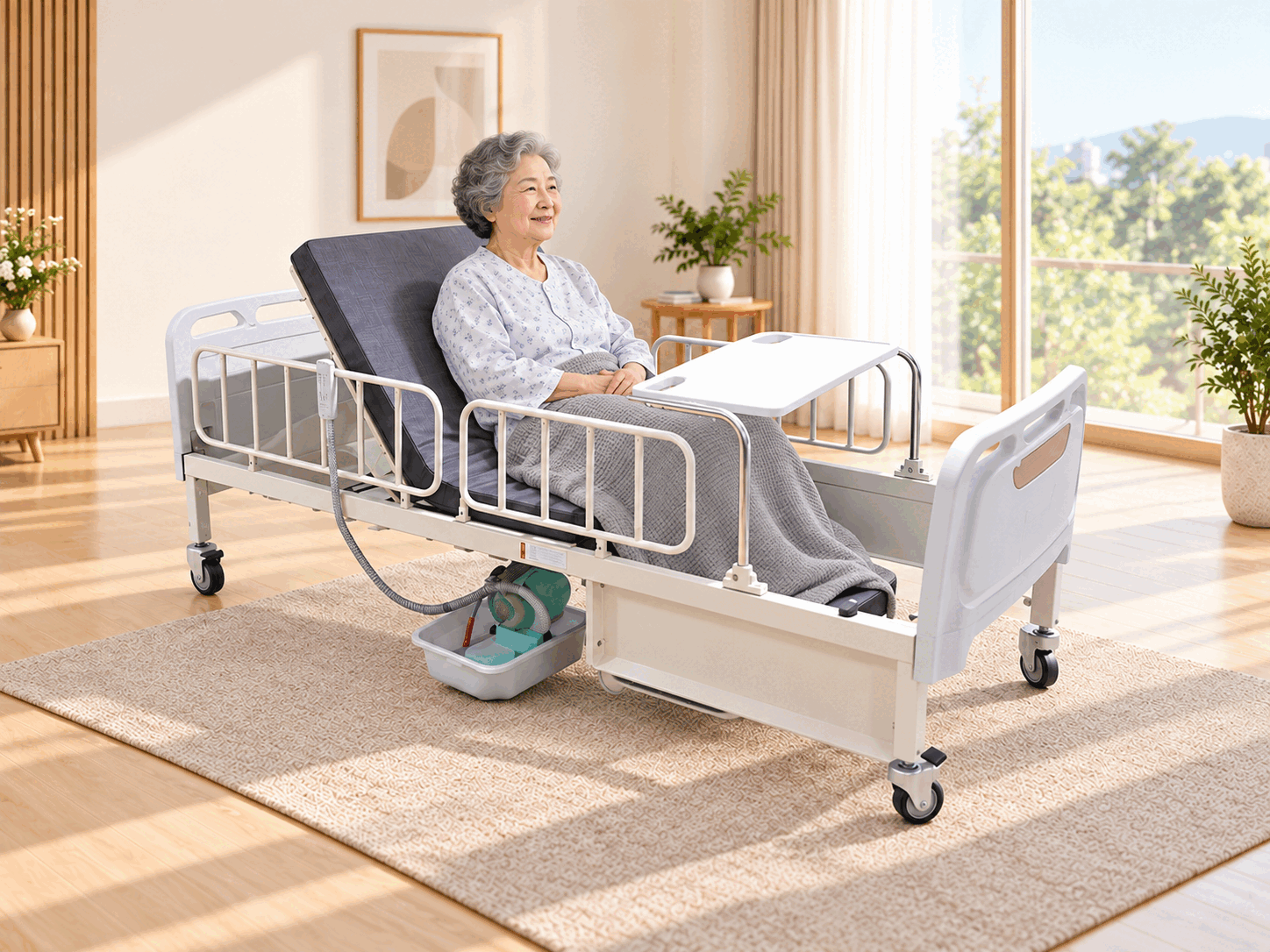 변기형 ChairBED에 편안히 앉아 있는 어르신